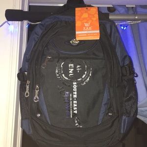 (NEW) Black and blue backpack with six pockets